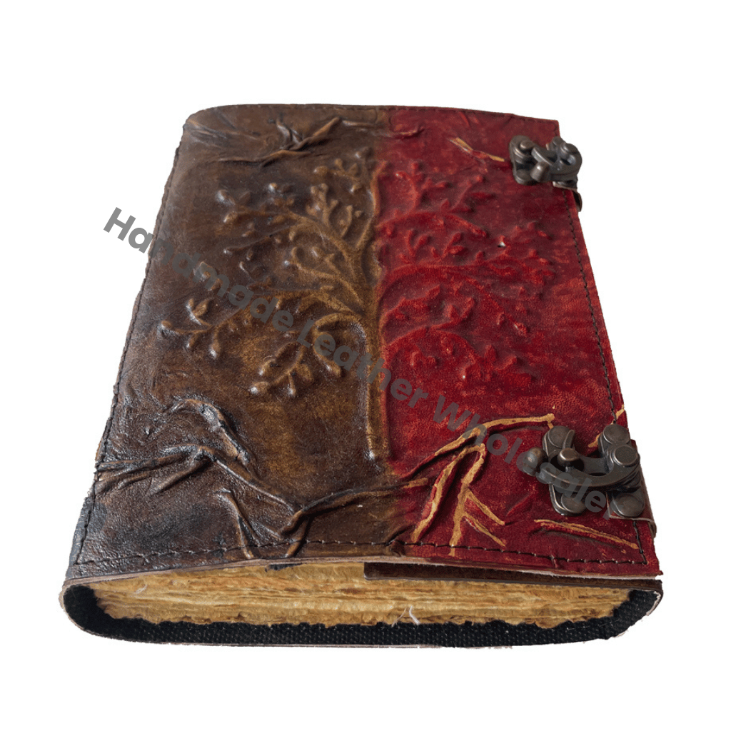 Vintage Bound Leather Hardcover Journal Notebook Tree Life Design Recyclable Handmade Paper Gift Custom Logo Option