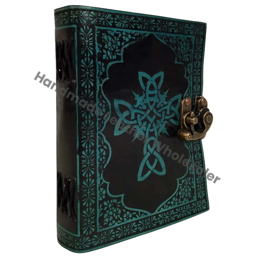 Vintage Bound Wiccan Celtic Cross Leather Hardcover Journal Handmade Notebooks Woman Large Book Spell Sketchbook Supplies Diary