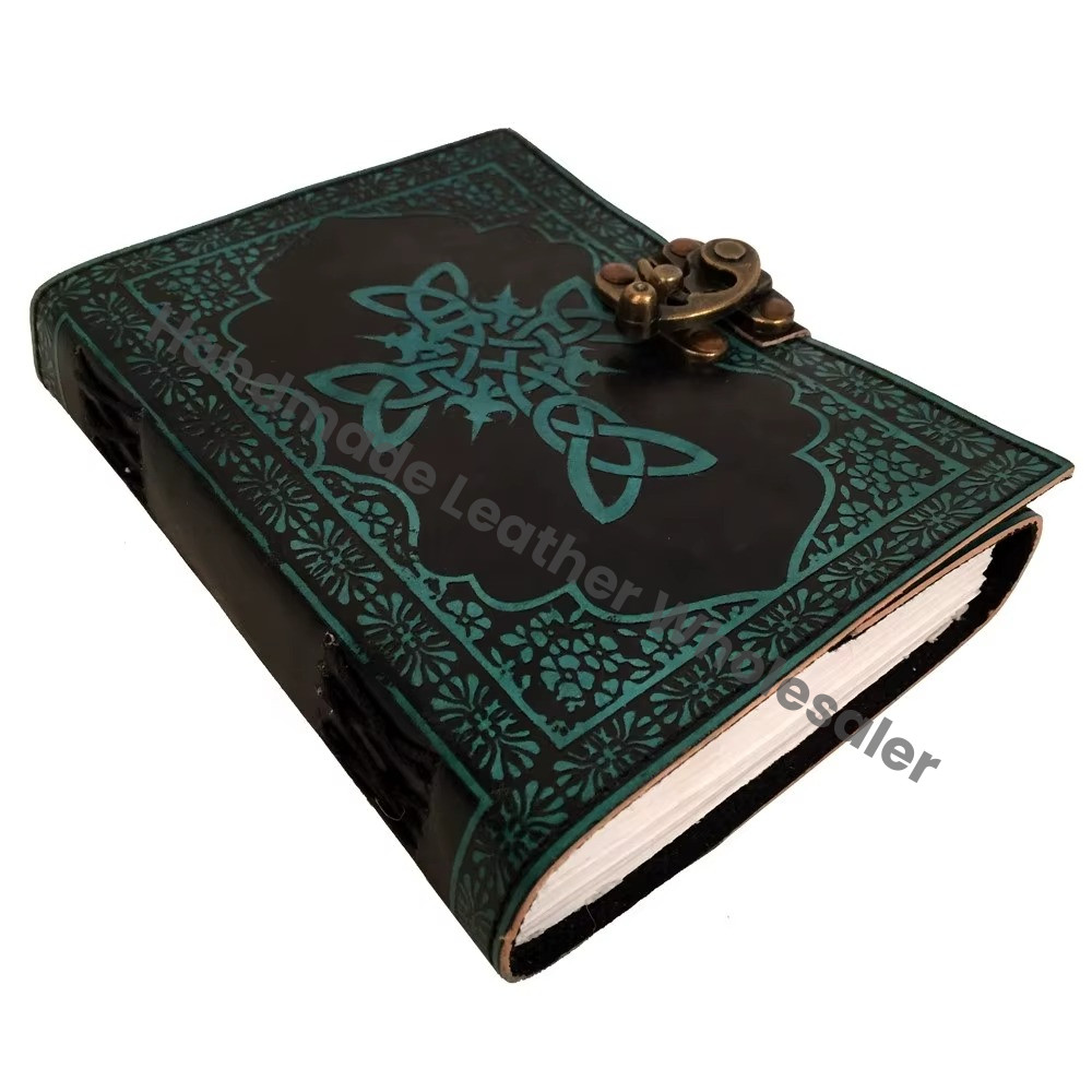 Vintage Bound Wiccan Celtic Cross Leather Hardcover Journal Handmade Notebooks Woman Large Book Spell Sketchbook Supplies Diary