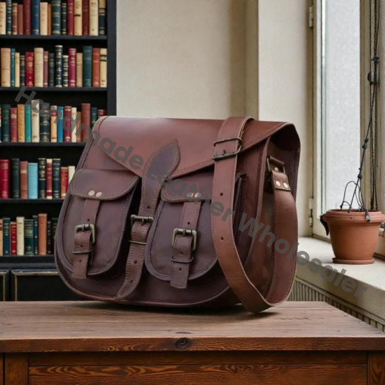Vintage Brown Genuine Leather Messenger Bag for Men – Handmade Crossbody Satchel with Adjustable Shoulder | Office, College & Travel Bag.