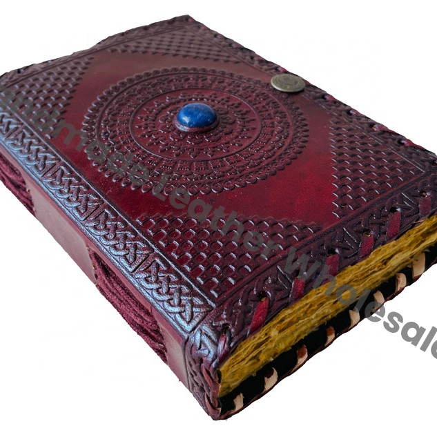 Vintage Brown Leather Journal Semi Stone Unlined Clasp Large Handmade Notebooks Charming Bound Travel Writing Planner Gift