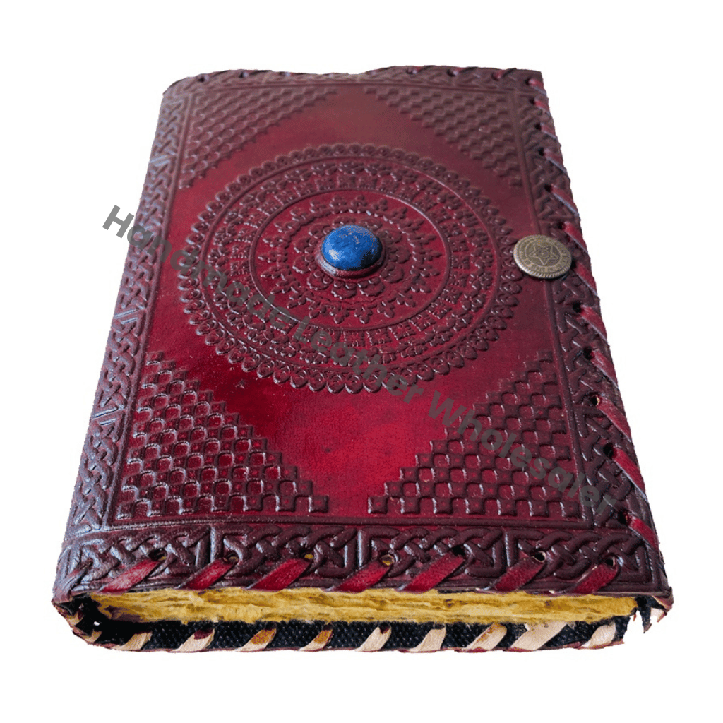 Vintage Brown Leather Journal Semi Stone Unlined Clasp Large Handmade Notebooks Charming Bound Travel Writing Planner Gift