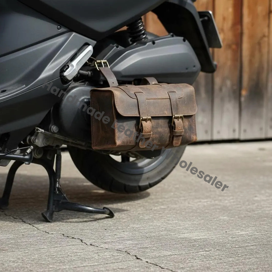 Vintage Brown Leather Motorcycle Tool Bag: Buffalo Leather Pannier