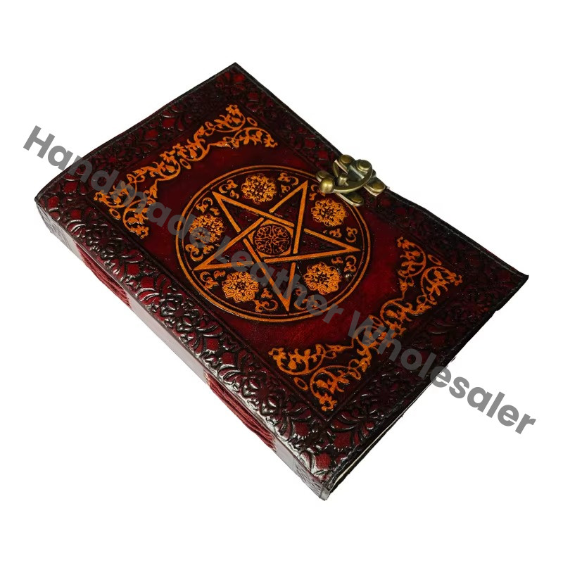 Vintage Brown & Yellow Leather Hardcover Pentagram Design Travel Journal Custom Logo-Gift Option Recyclable Paper