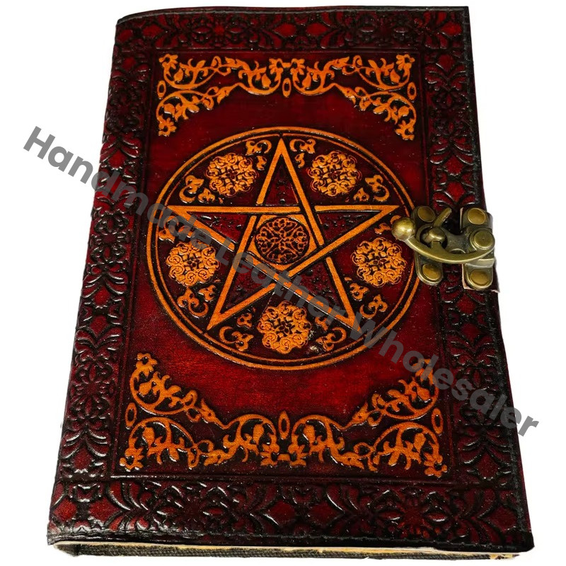 Vintage Brown & Yellow Leather Hardcover Pentagram Design Travel Journal Custom Logo-Gift Option Recyclable Paper