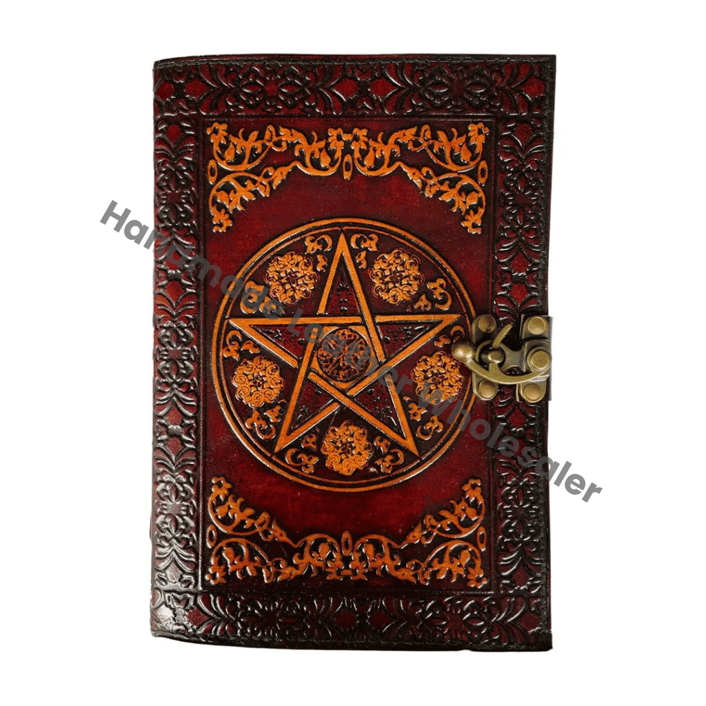 Vintage Brown & Yellow Leather Hardcover Pentagram Design Travel Journal Custom Logo-Gift Option Recyclable Paper