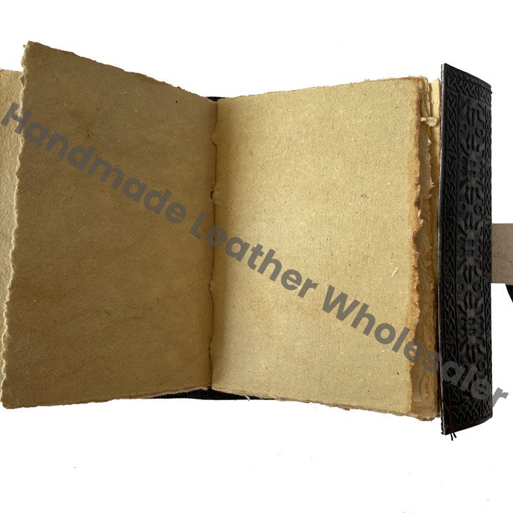 Vintage Charcoal Leather Journal Semi-Precious Stone Lock Handmade Deckle Paper Custom Logo Gift Wiccan Diary Planner