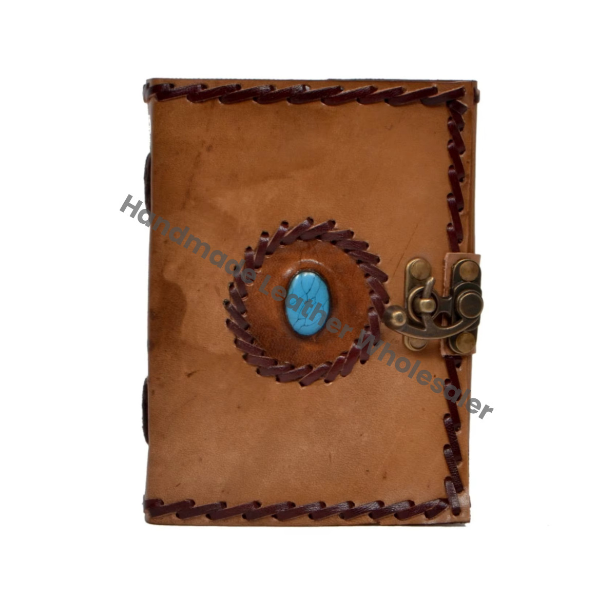 Vintage Charcoal Leather Journal Semi-Precious Stone Spiral Bound Recyclable Handmade Paper Grimoire Gift Sketchbook