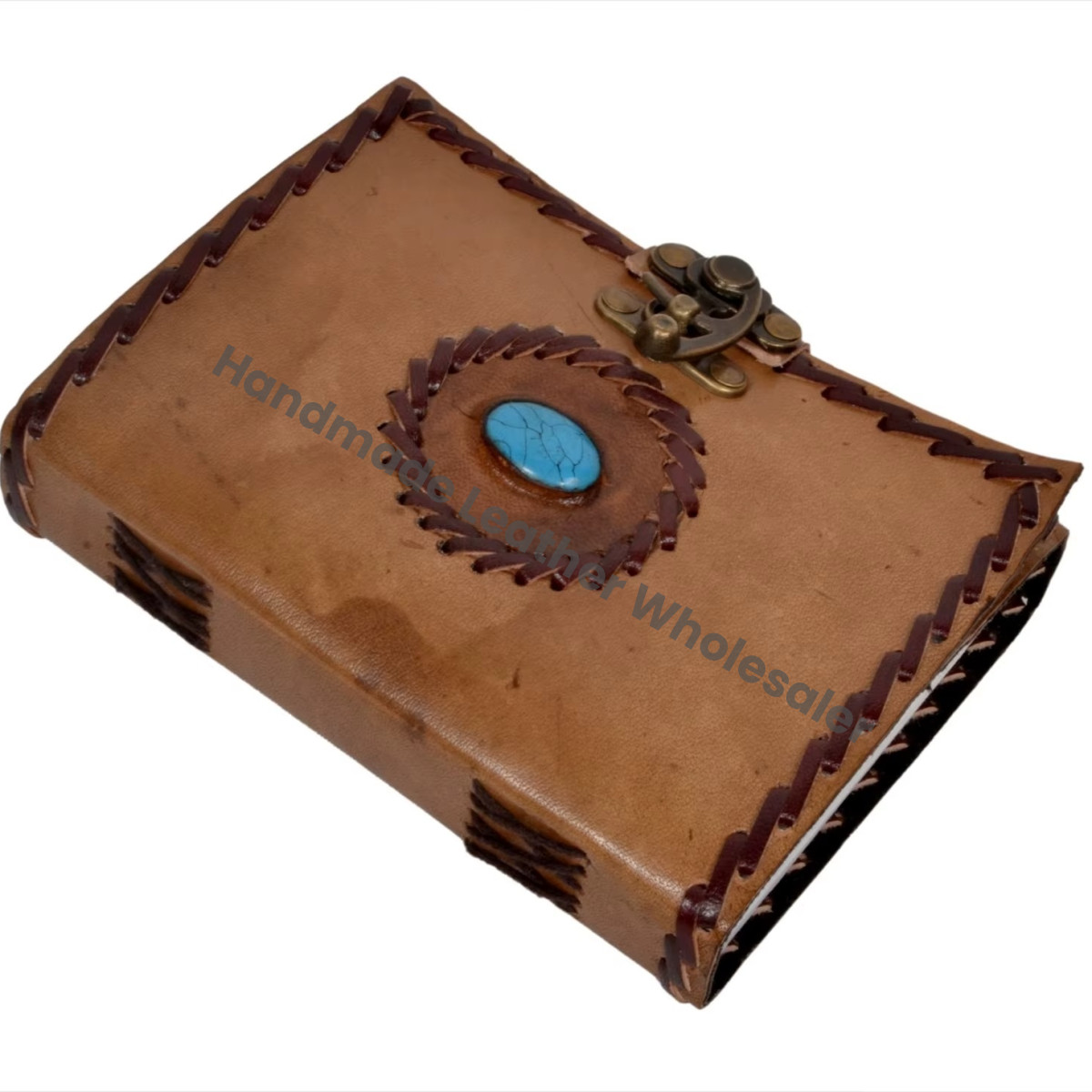 Vintage Charcoal Leather Journal Semi-Precious Stone Spiral Bound Recyclable Handmade Paper Grimoire Gift Sketchbook