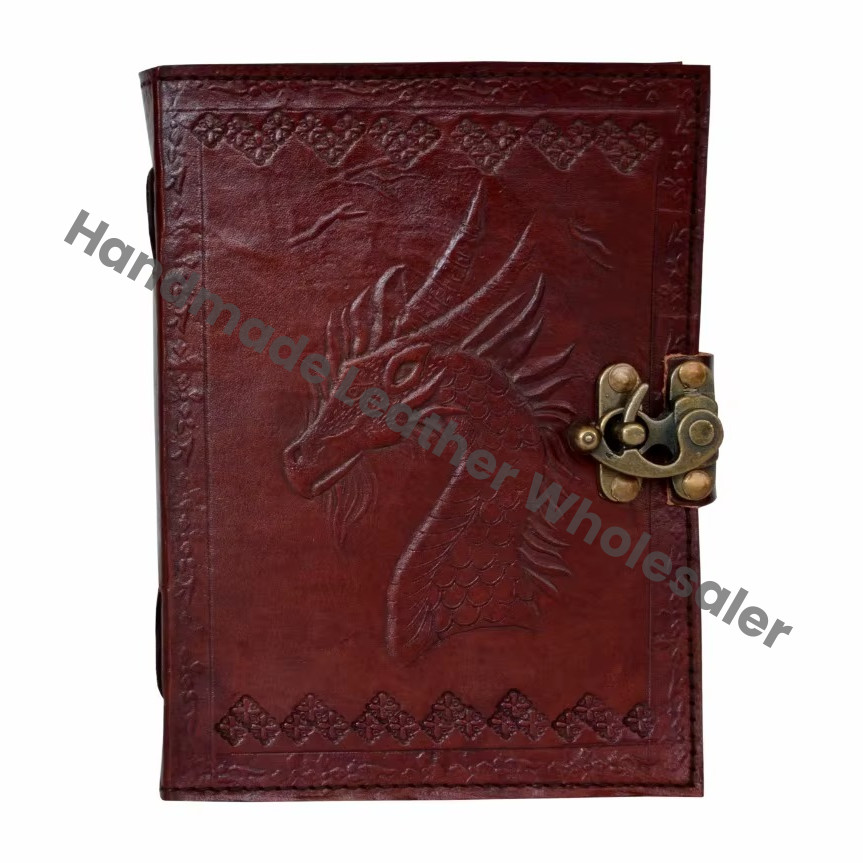Vintage Custom Print Journal Notebook Hardcover Leather Embossed Leather Hardcover Dragon Diary with Clasp Lock Gift Edition