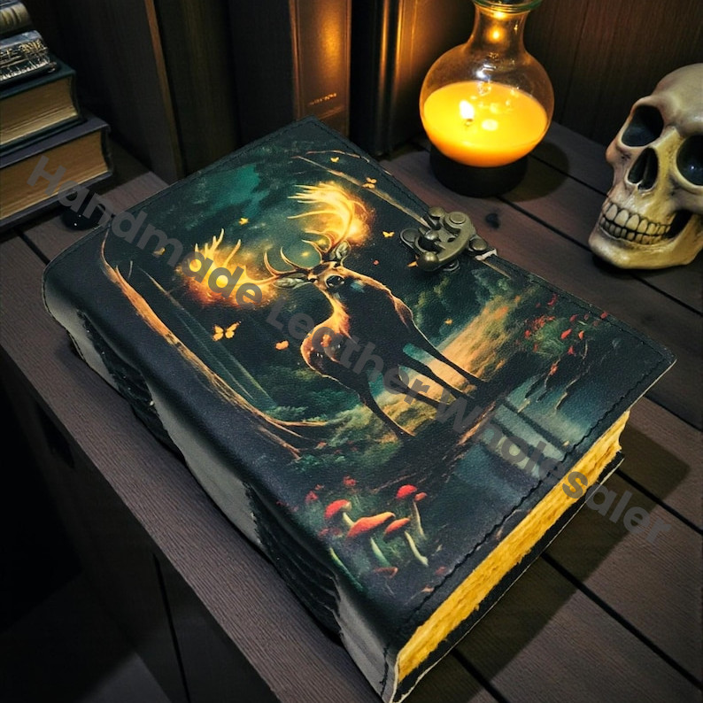 Vintage Deer Leather Journal: Blank Grimoire Book of Shadows