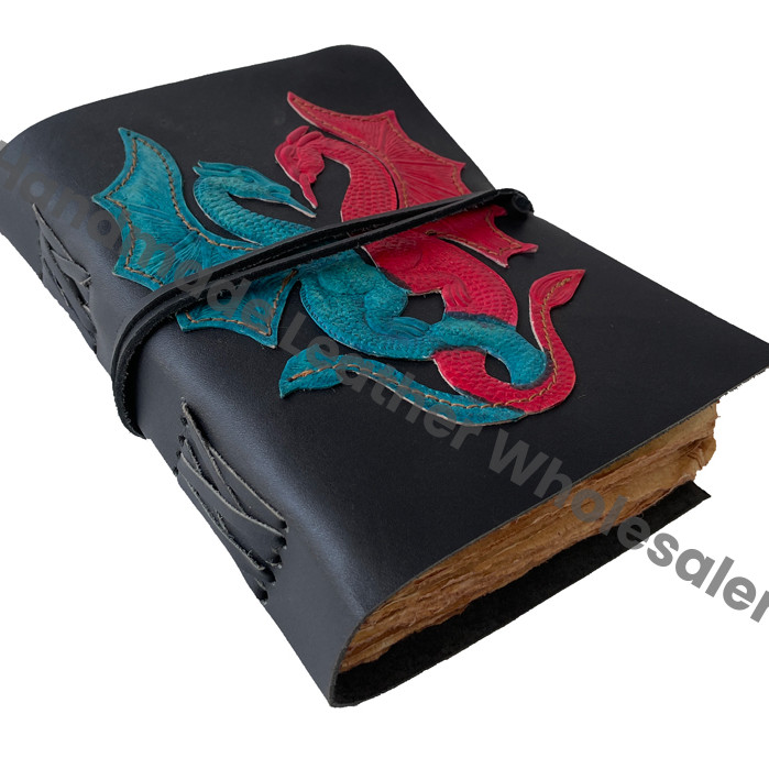 Vintage Double Dragon Leather Journal Deckle Edge Handmade Paper Notebook Spiral Binding Leather Cover Gift Planner Wholesaler