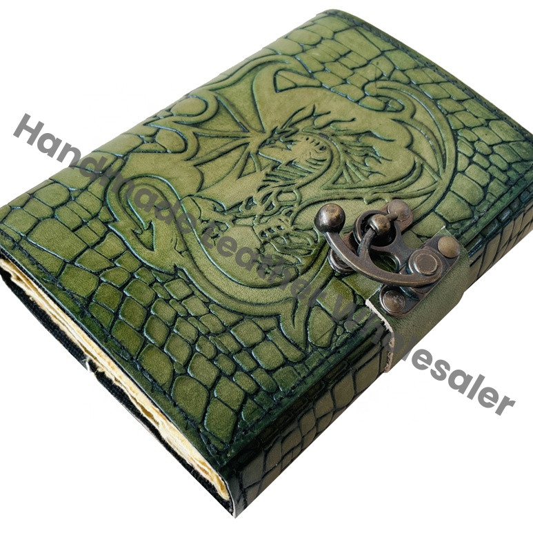 Vintage Dragon Hardcover Leather Paper Women's Journal Recyclable Deckle Edge Pages Custom Logo Option Gift for Office/School