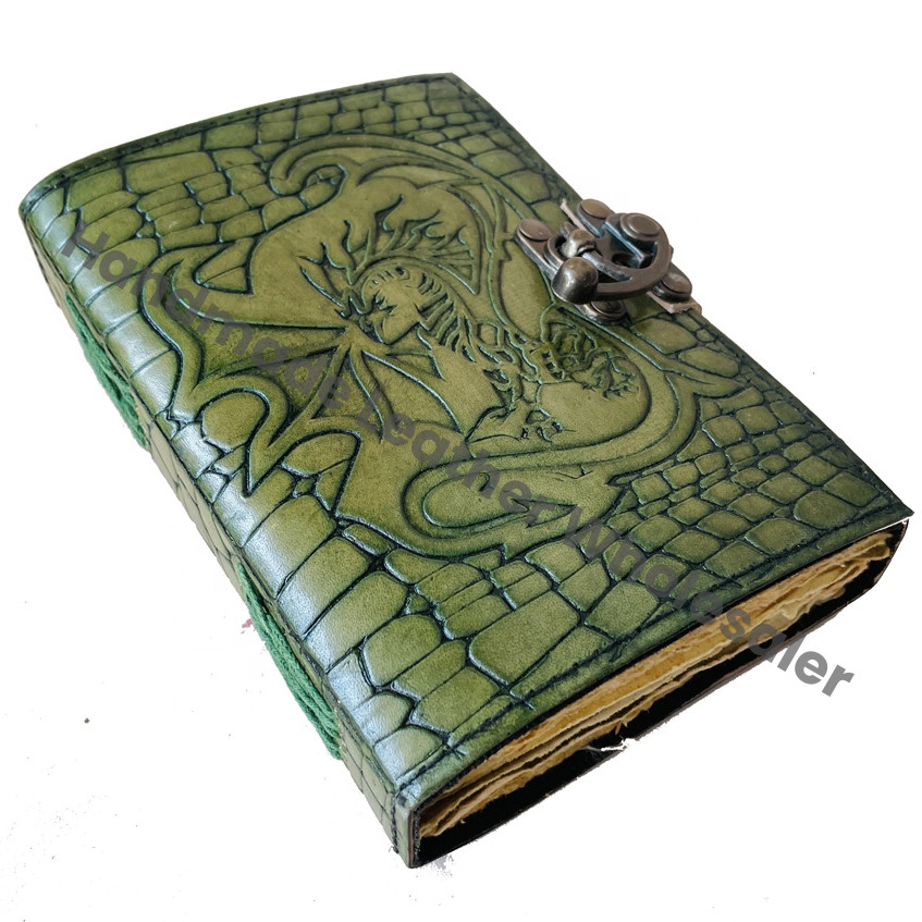 Vintage Dragon Hardcover Leather Paper Women's Journal Recyclable Deckle Edge Pages Custom Logo Option Gift for Office/School