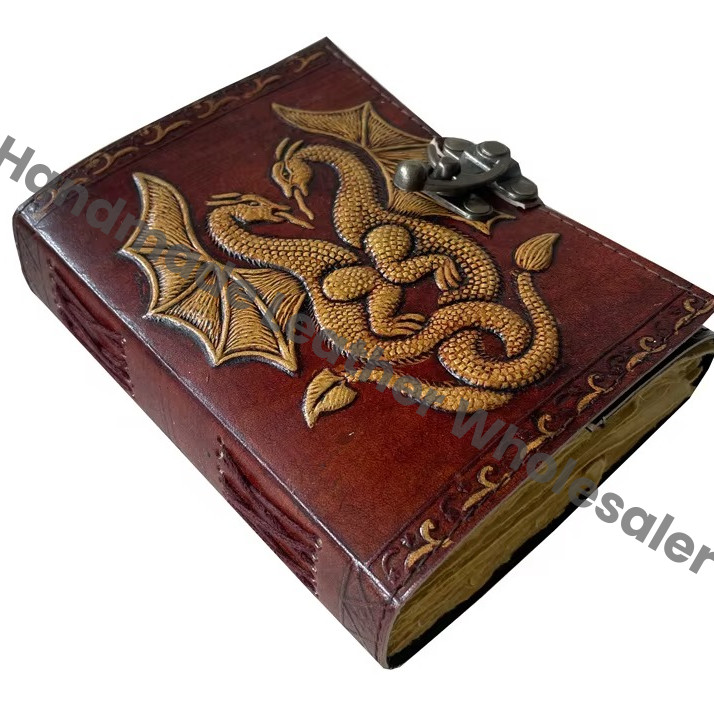 Vintage Dragon Leather Journal Yellow Genuine Leather Notebooks for Students Wholesale School Office Supplies DND Journals
