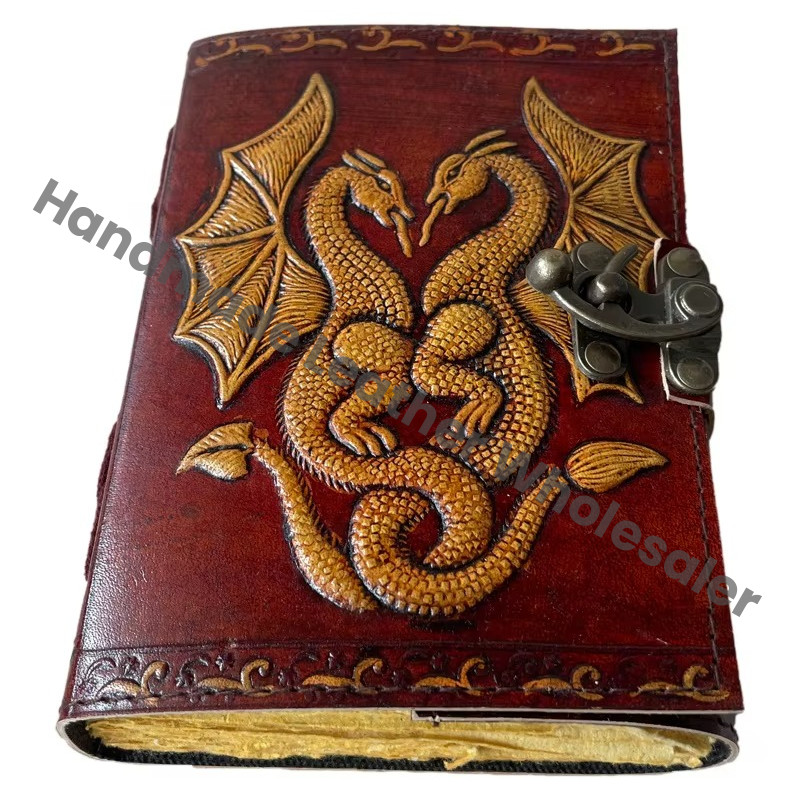 Vintage Dragon Leather Journal Yellow Genuine Leather Notebooks for Students Wholesale School Office Supplies DND Journals