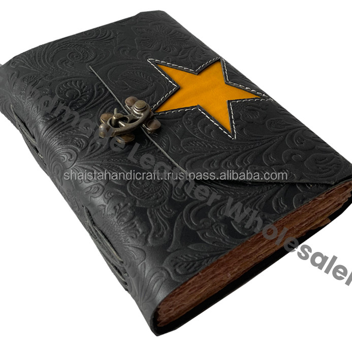 Vintage Embossed Leather Journal Garden Flower Design Handmade Black Soft Cover Eco-Friendly Lined Pages Deckle Edge Gift