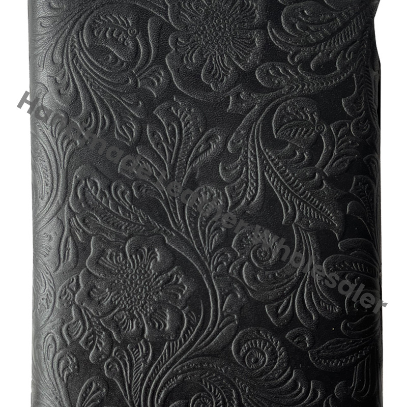 Vintage Embossed Leather Journal Garden Flower Design Handmade Black Soft Cover Eco-Friendly Lined Pages Deckle Edge Gift