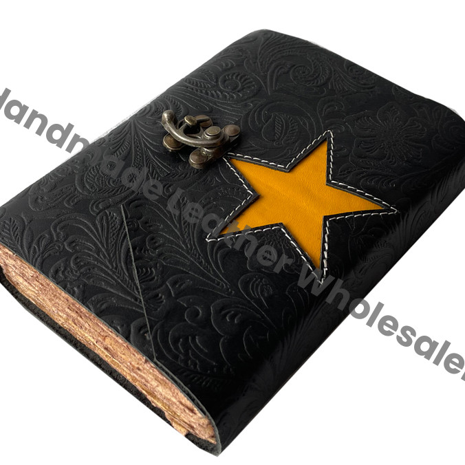 Vintage Embossed Leather Journal Garden Flower Design Handmade Black Soft Cover Eco-Friendly Lined Pages Deckle Edge Gift