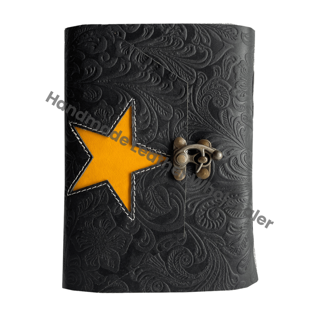 Vintage Embossed Leather Journal Garden Flower Design Handmade Black Soft Cover Eco-Friendly Lined Pages Deckle Edge Gift
