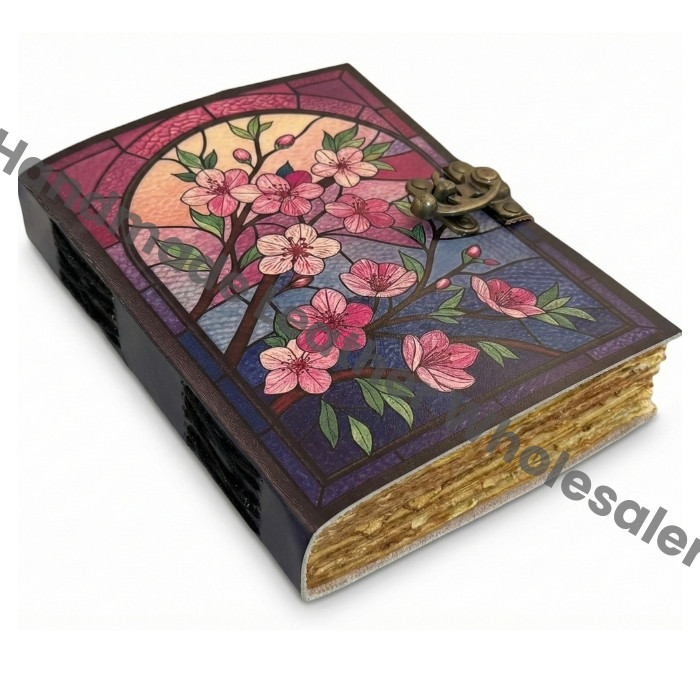 Vintage Floral Leather Journal | Hand bound Flower Artwork Notebook Motherday GIft | Birth Month Blossom Diary