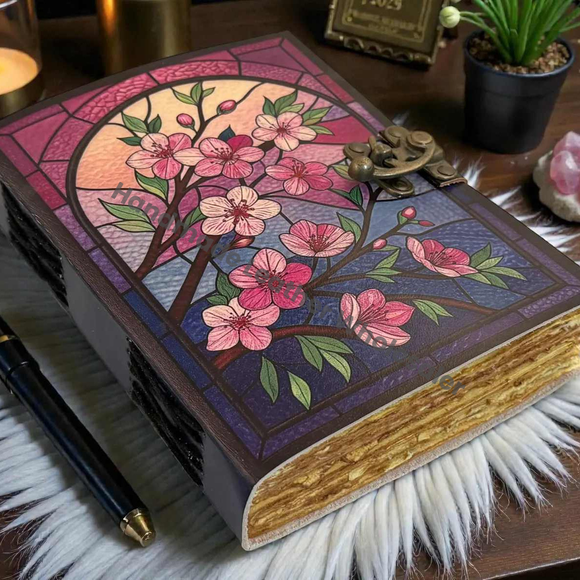 Vintage Floral Leather Journal | Hand bound Flower Artwork Notebook Motherday GIft | Birth Month Blossom Diary