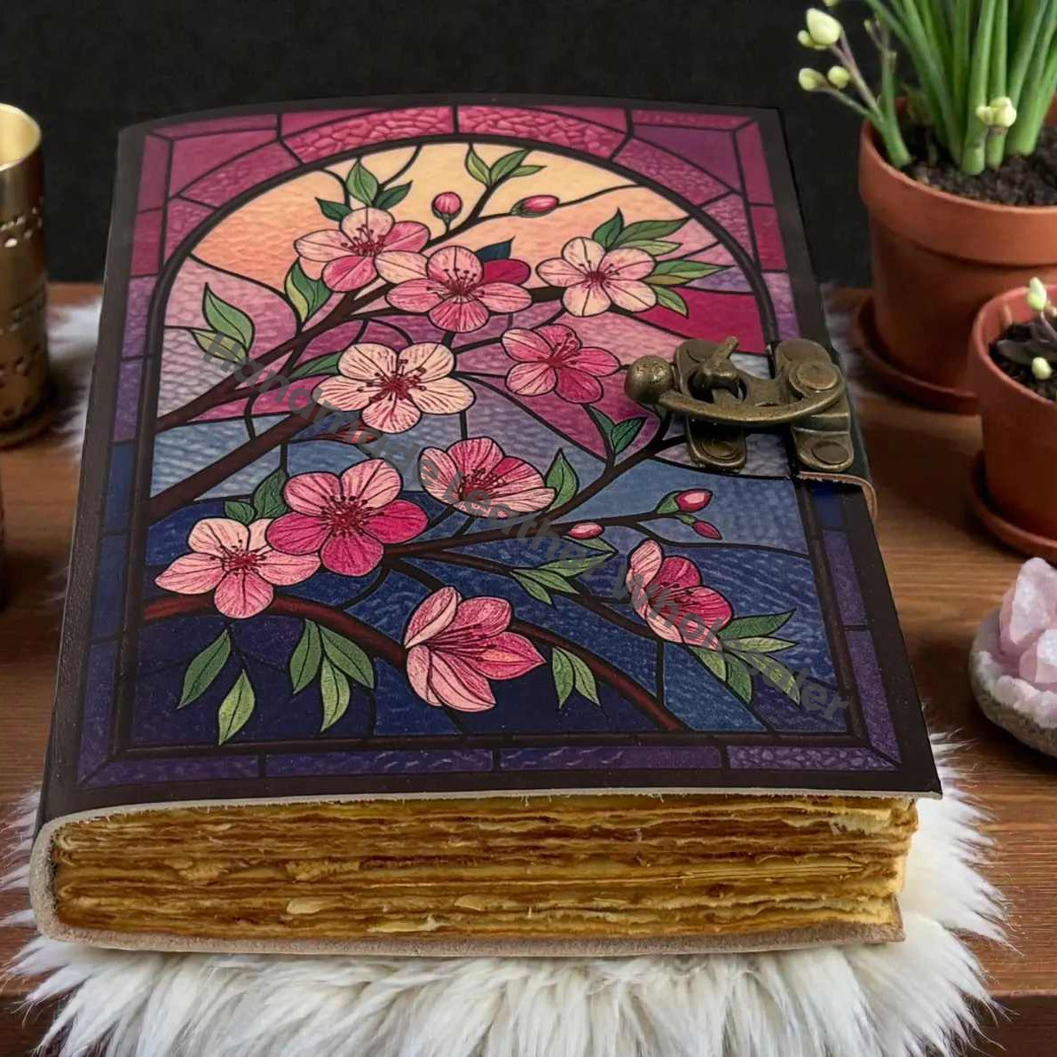 Vintage Floral Leather Journal | Hand bound Flower Artwork Notebook Motherday GIft | Birth Month Blossom Diary