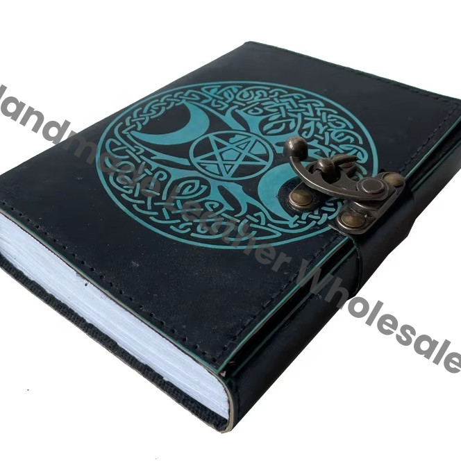 Vintage Genuine Leather Handmade Celtic Triple Moon Tree Life Eco-friendly Paper Hard Cover Notebook Planner Gift