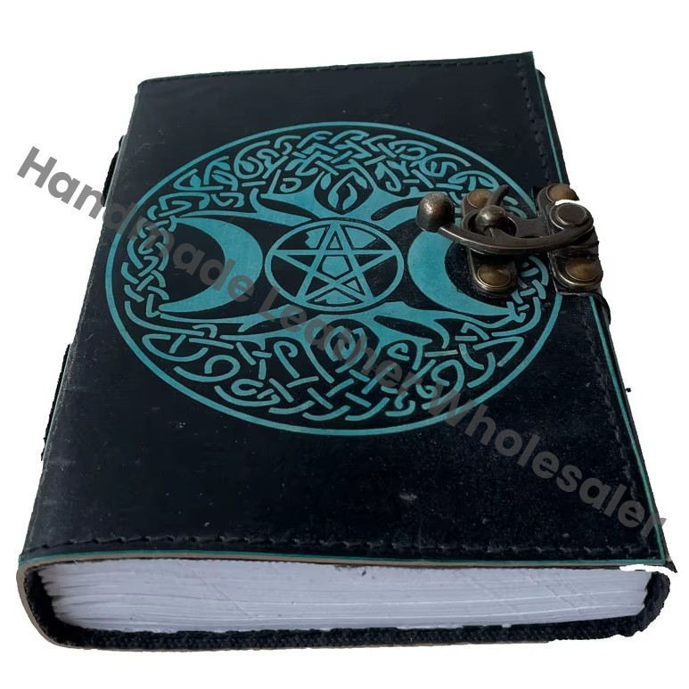 Vintage Genuine Leather Handmade Celtic Triple Moon Tree Life Eco-friendly Paper Hard Cover Notebook Planner Gift