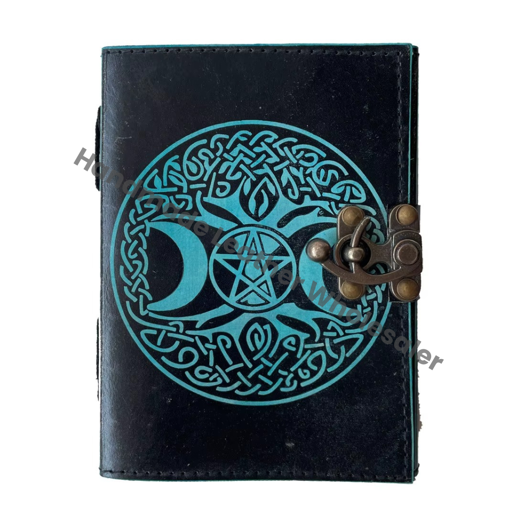 Vintage Genuine Leather Handmade Celtic Triple Moon Tree Life Eco-friendly Paper Hard Cover Notebook Planner Gift