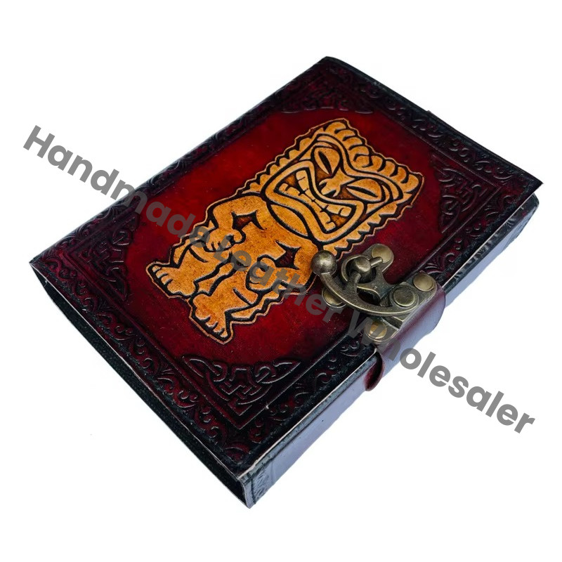 Vintage Genuine Tiki man Leather Hardcover Journal Planner Deckle Edge Paper Custom Logo Recyclable Gift Travel Office Use