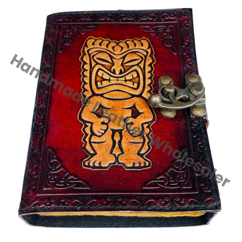 Vintage Genuine Tiki man Leather Hardcover Journal Planner Deckle Edge Paper Custom Logo Recyclable Gift Travel Office Use