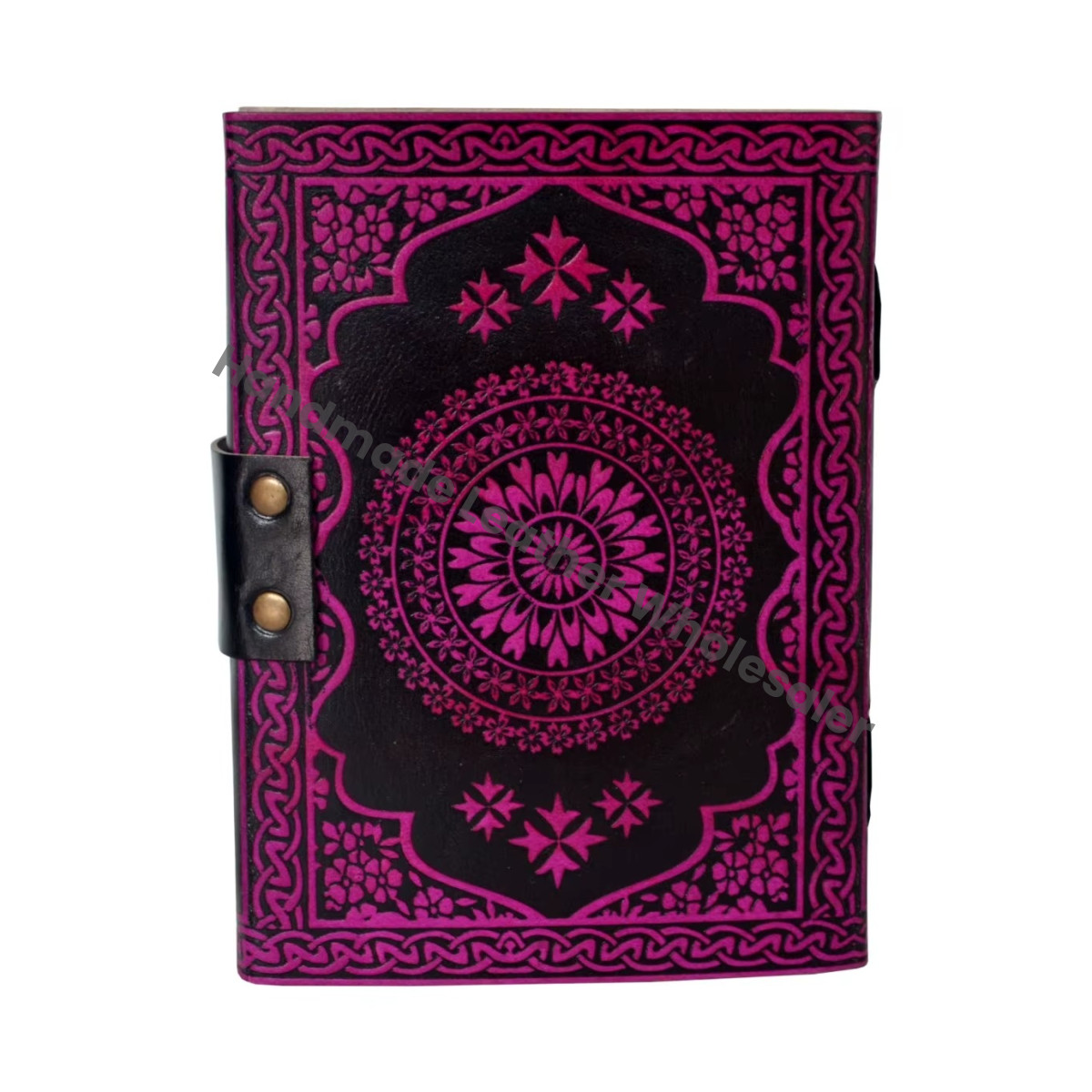 Vintage Handmade Black with Pink Celtic Knot Leather Spiral Binding Journal Notebook Woman Large Gift Sketchbook Supplies Diary