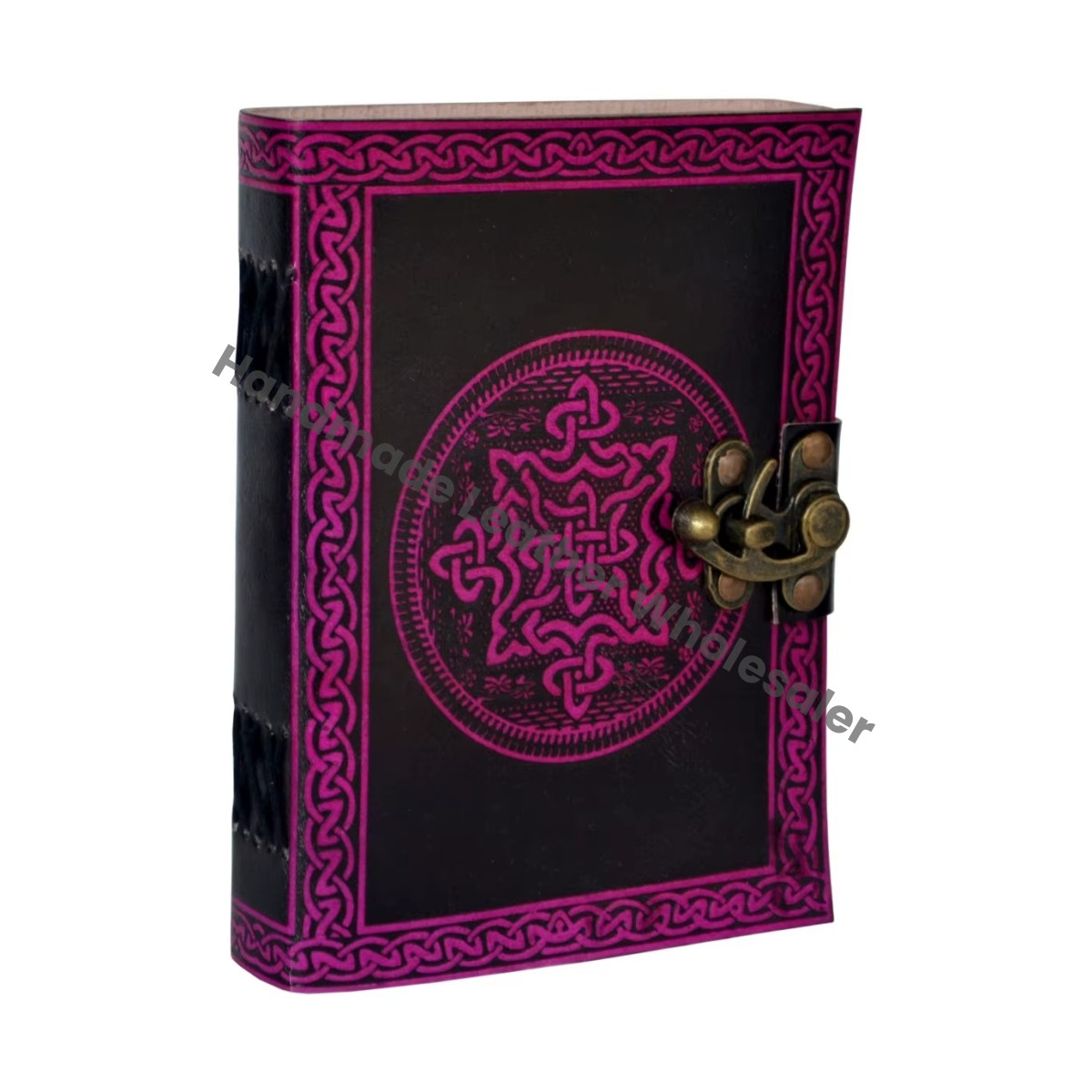 Vintage Handmade Black with Pink Celtic Knot Leather Spiral Binding Journal Notebook Woman Large Gift Sketchbook Supplies Diary
