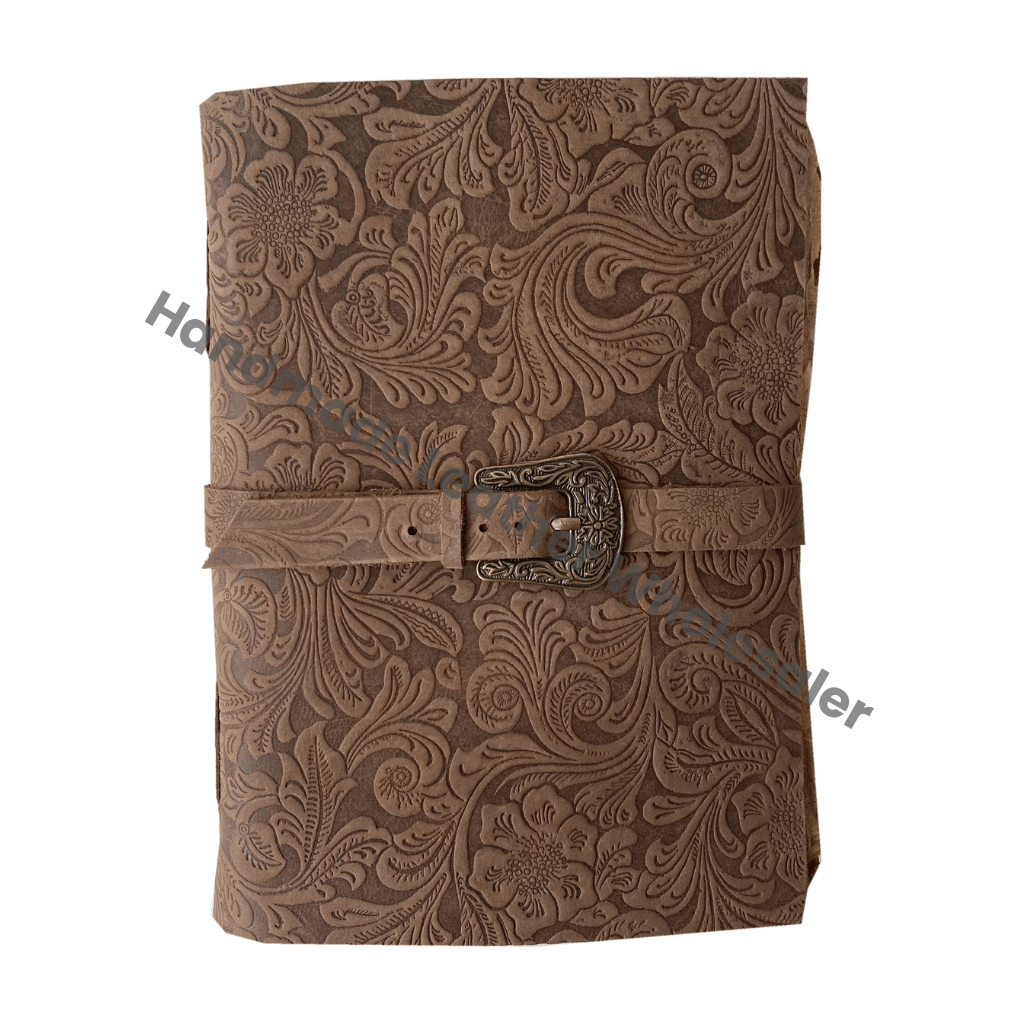 Vintage Inspired Leather Journal Handmade Deckle Edge Paper Garden Flower Embossed Sketchbook Gift Custom Logo