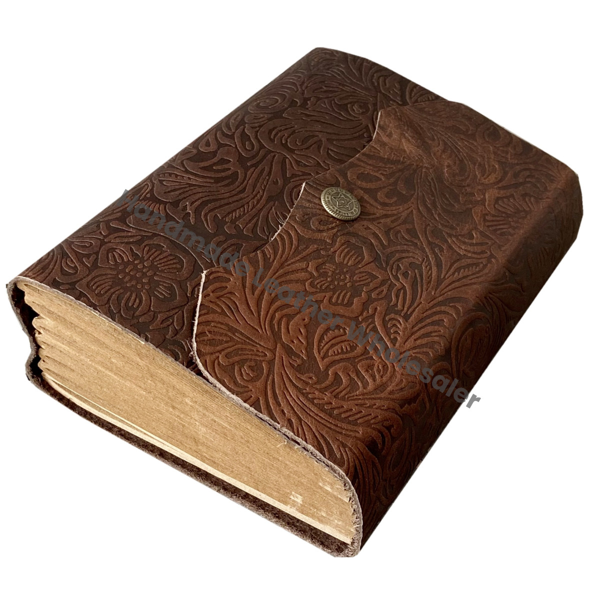Vintage Journal Beautiful Garden Flower Embossed Handmade Recyclable Leather Bound Deckle Edge Paper Custom Logo Notebook