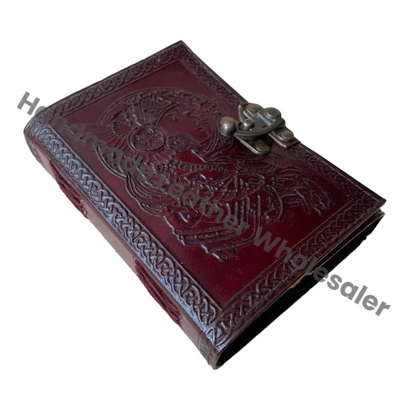 Vintage Journal for Writing Leather Book of Spells Prop Brown Celtic Wiccan Handmade Emboss Deckle Art Paper Diary Bound Planner