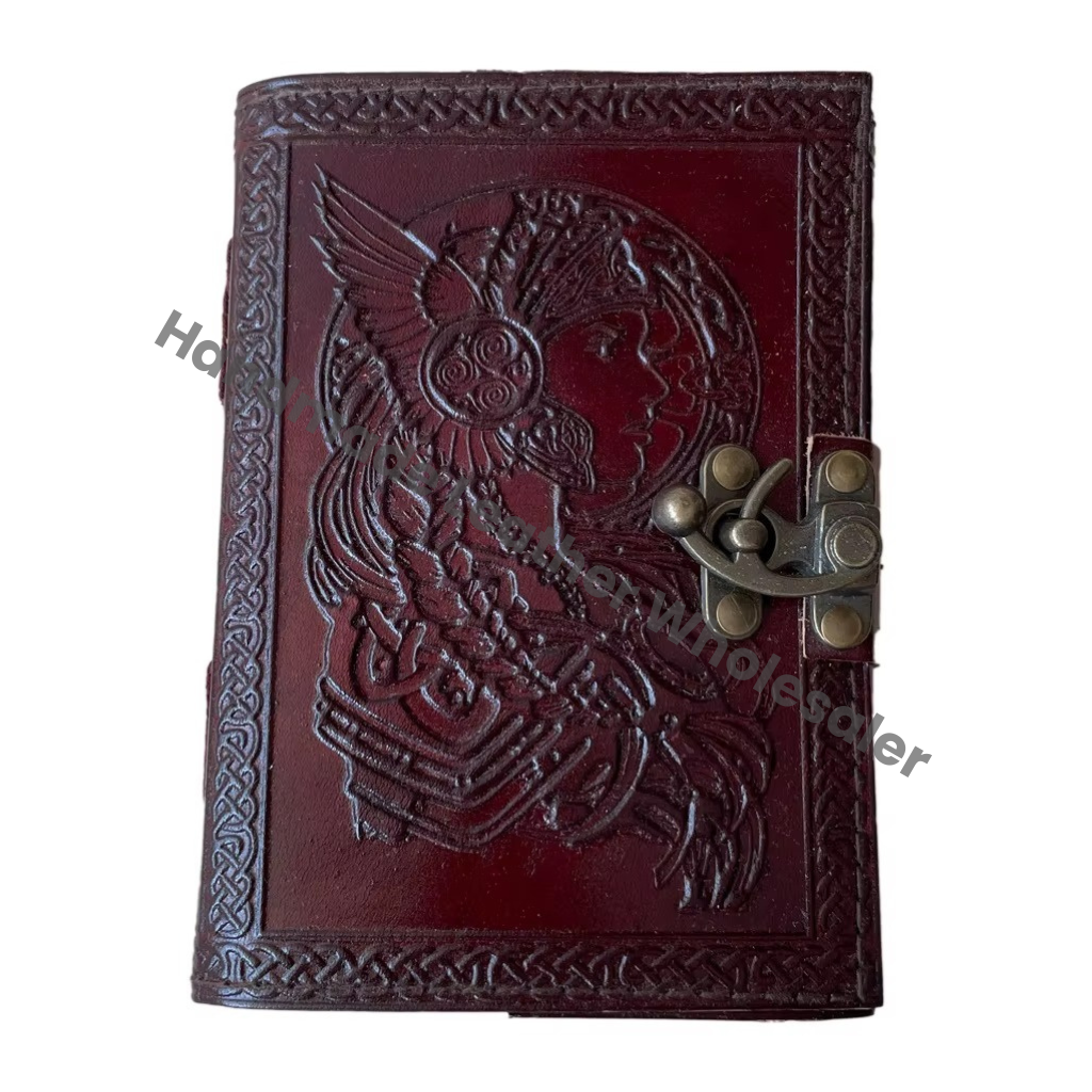 Vintage Journal for Writing Leather Book of Spells Prop Brown Celtic Wiccan Handmade Emboss Deckle Art Paper Diary Bound Planner