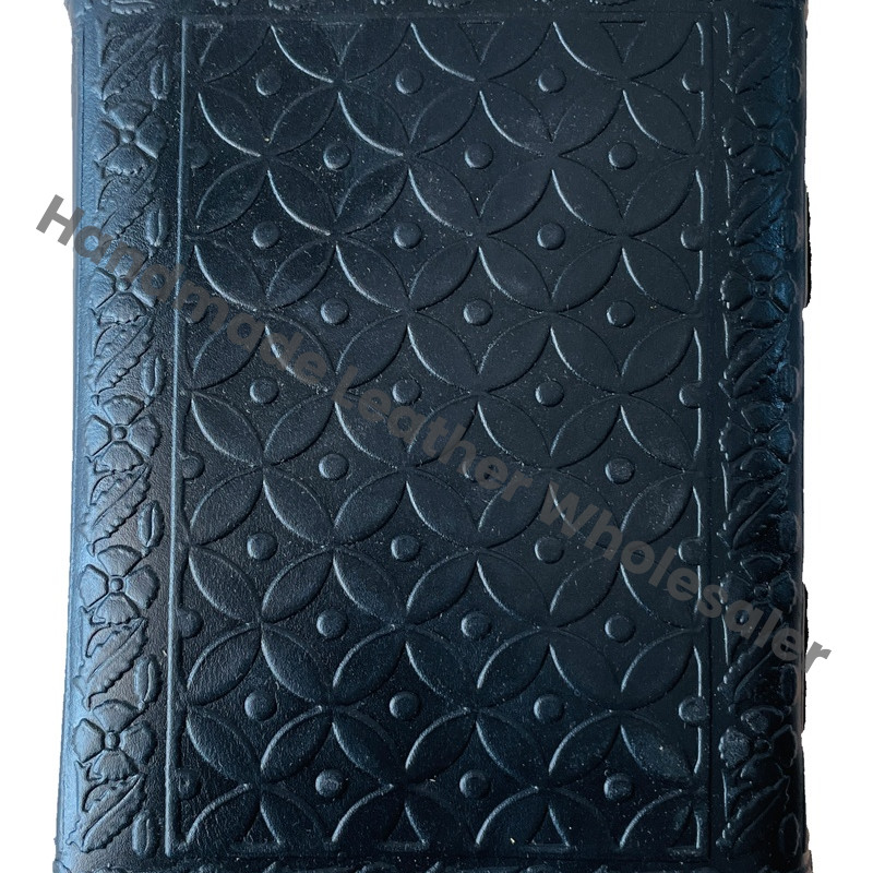 Vintage Large Black Leather Hard Cover Journal Thermal Stone Unlined Clasp Charming Sketchbook for Women's Writing Drawing Gift