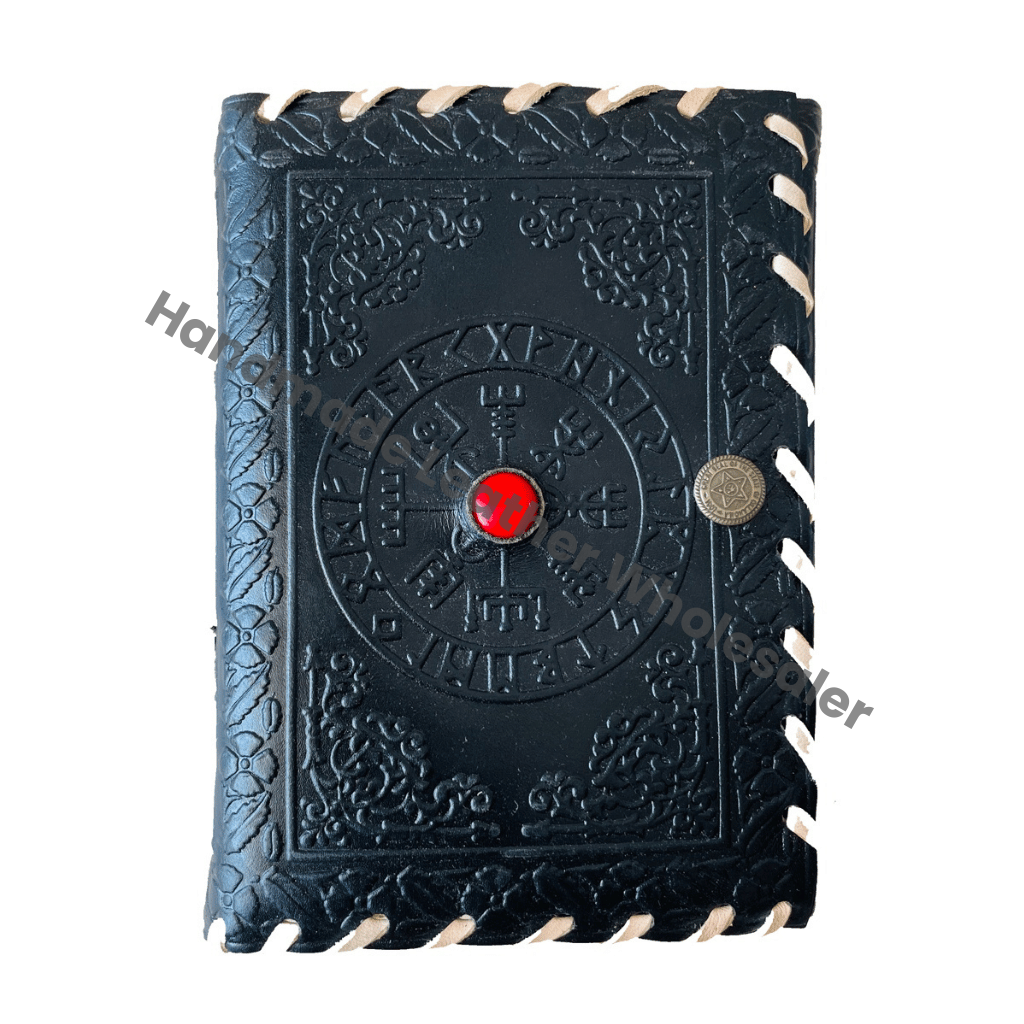 Vintage Large Black Leather Hard Cover Journal Thermal Stone Unlined Clasp Charming Sketchbook for Women's Writing Drawing Gift