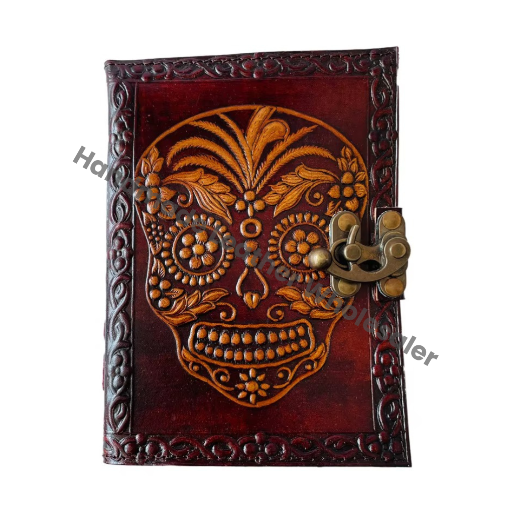 Vintage Leather Address Book Celtic Wiccan Designs Handmade Embossed Hard Cover Eco-friendly Paper Brown Charcoal Color Gift