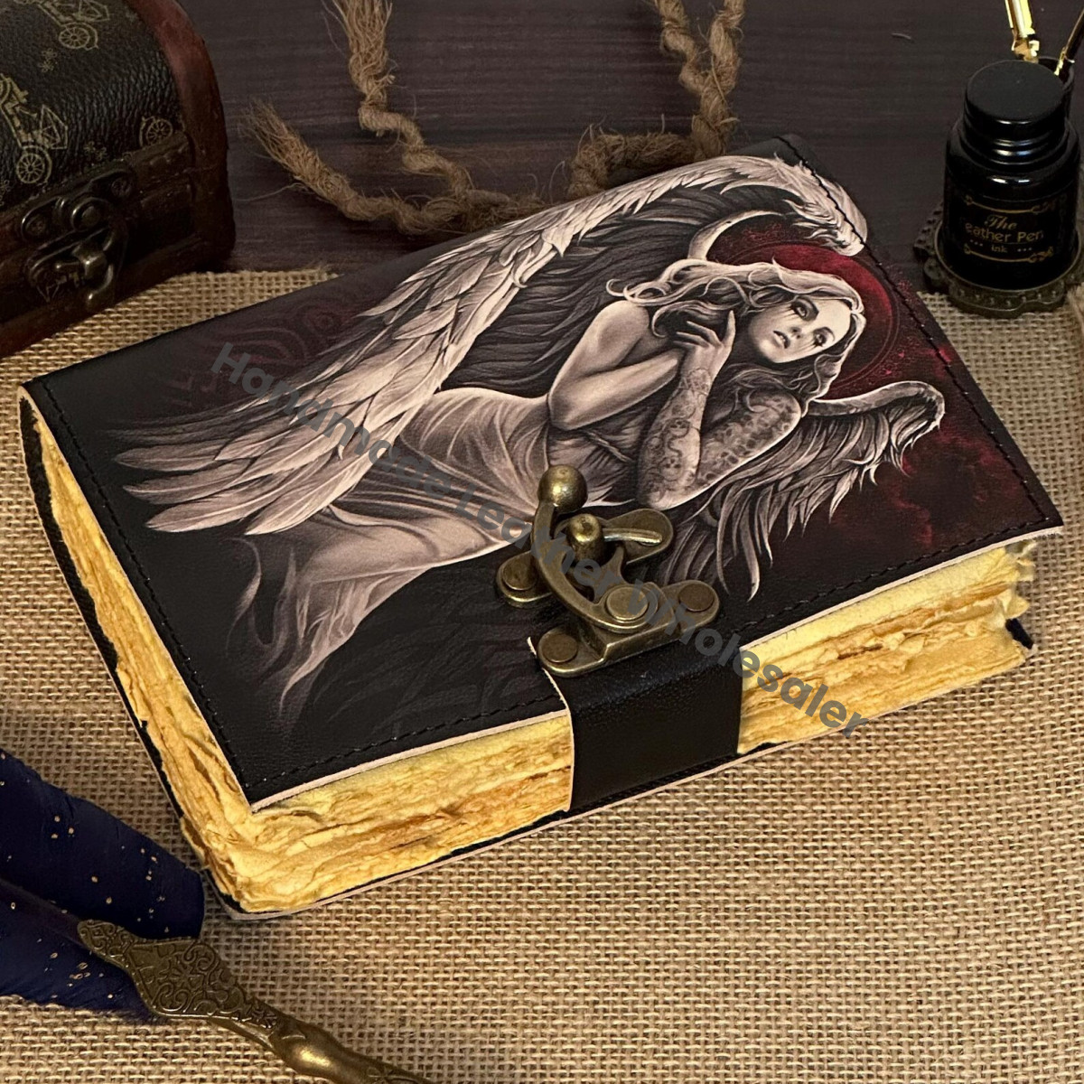 Vintage Leather Book of Shadows, Deckle Edge Grimoire