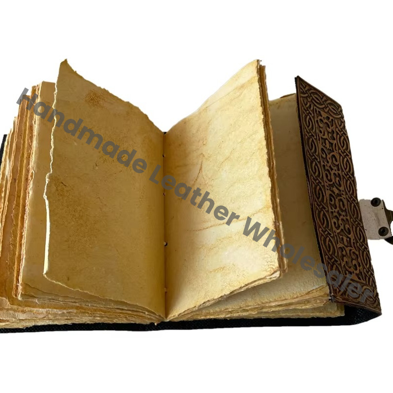 Vintage Leather Book of Spells Dragon DND Celtic Wiccan Journals for Writing Black Handmade Deckle Art Paper Planner Diary