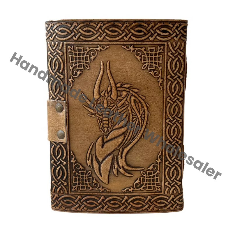 Vintage Leather Book of Spells Dragon DND Celtic Wiccan Journals for Writing Black Handmade Deckle Art Paper Planner Diary
