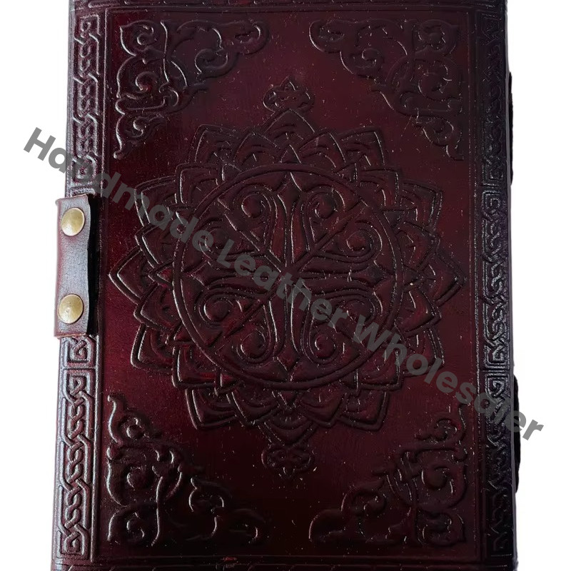 Vintage Leather Book Printed Celtic Wiccan Journals Writing Prop Brown Fairy Women Handmade Embossed Deckle Art Eco-friendly Paper