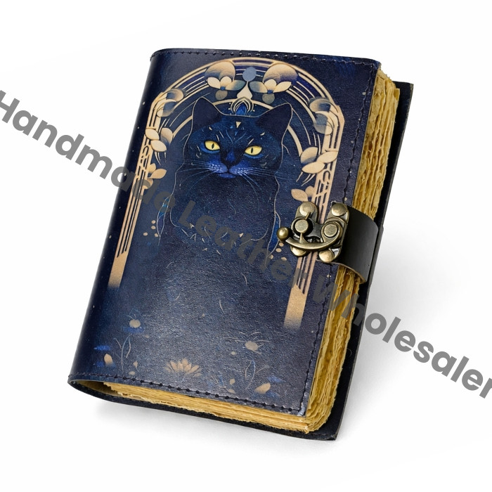 Vintage Leather Cat Journal: Celtic Book of Spells, Handmade Sketchbook