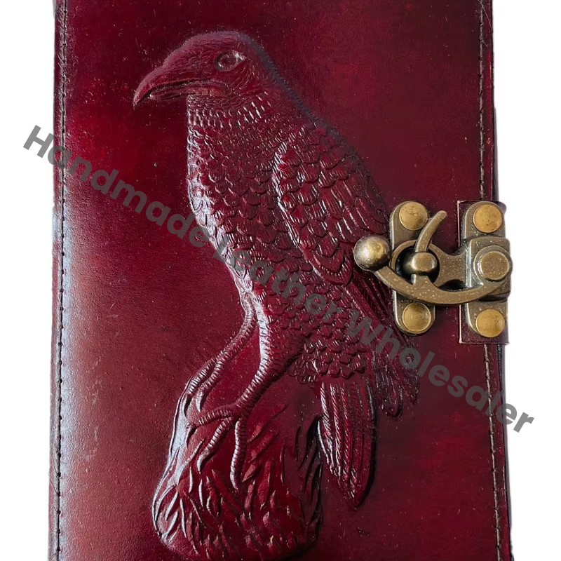 Vintage Leather Crow Handmade Book of Spells Celtic Wiccan Journals for Writing Prop Brown Emboss Deckle Art Paper Diary
