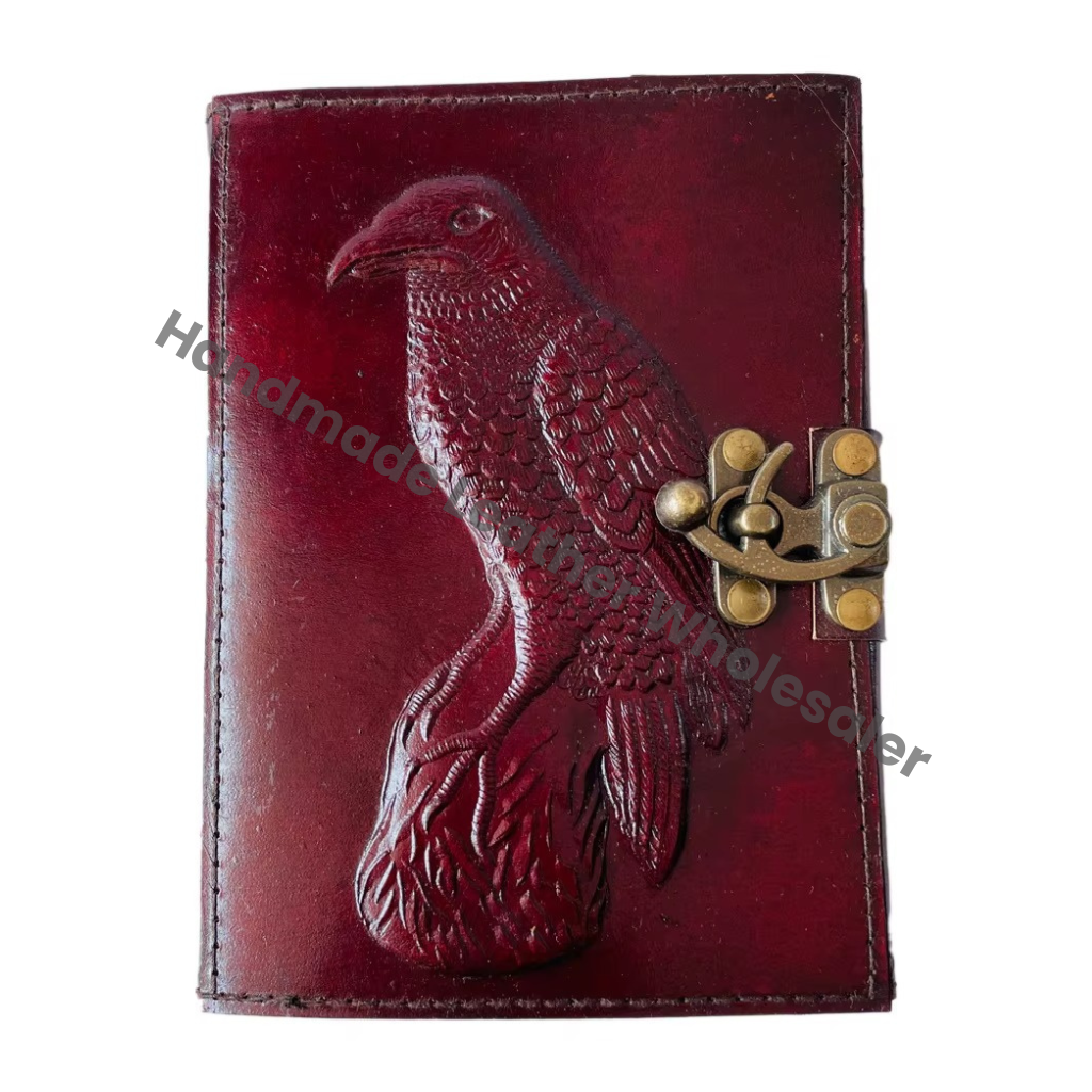 Vintage Leather Crow Handmade Book of Spells Celtic Wiccan Journals for Writing Prop Brown Emboss Deckle Art Paper Diary