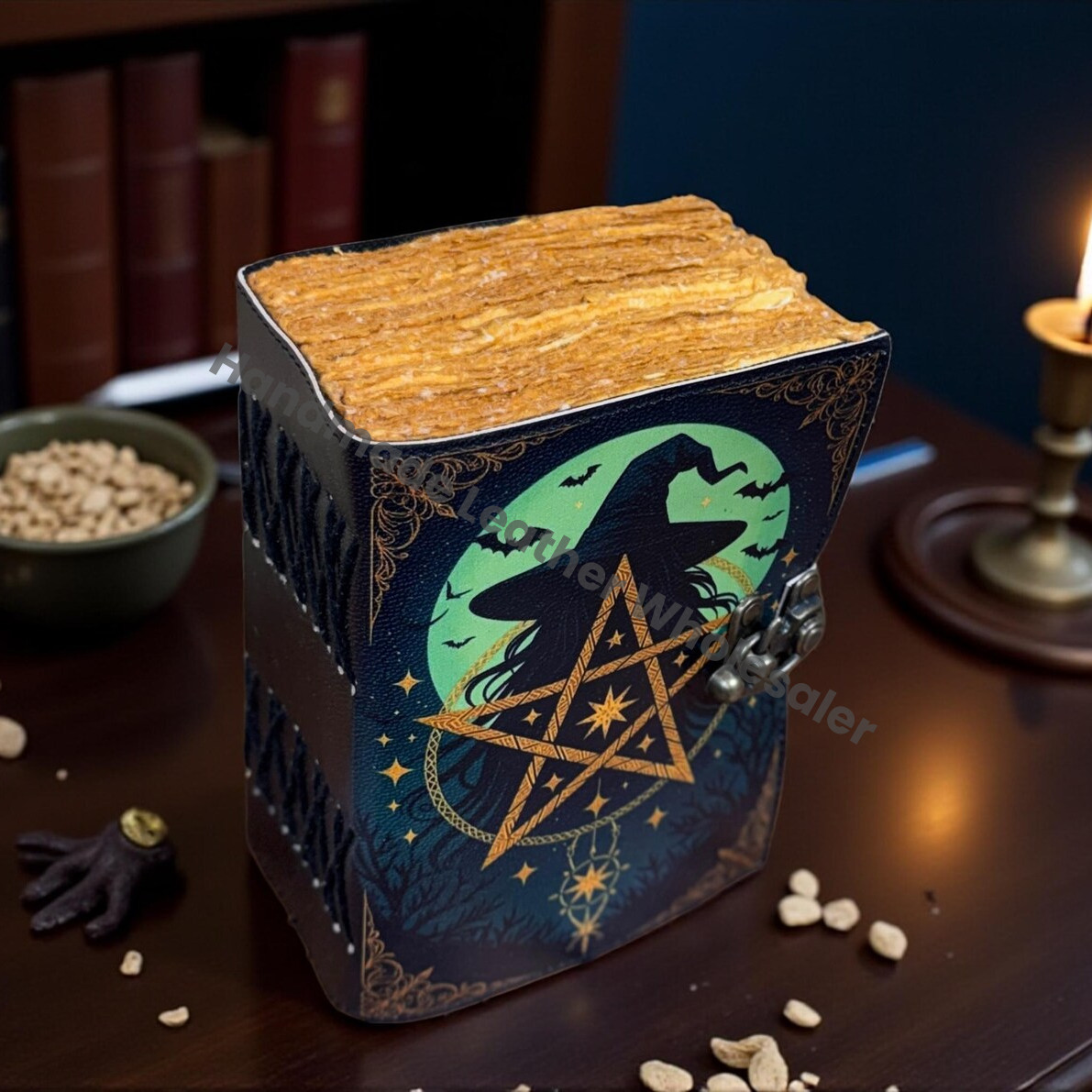 Pentagram Witch Moon Journal | Deckle Edge Notebook | Witchcraft Grimoire | Celestial Spell Book