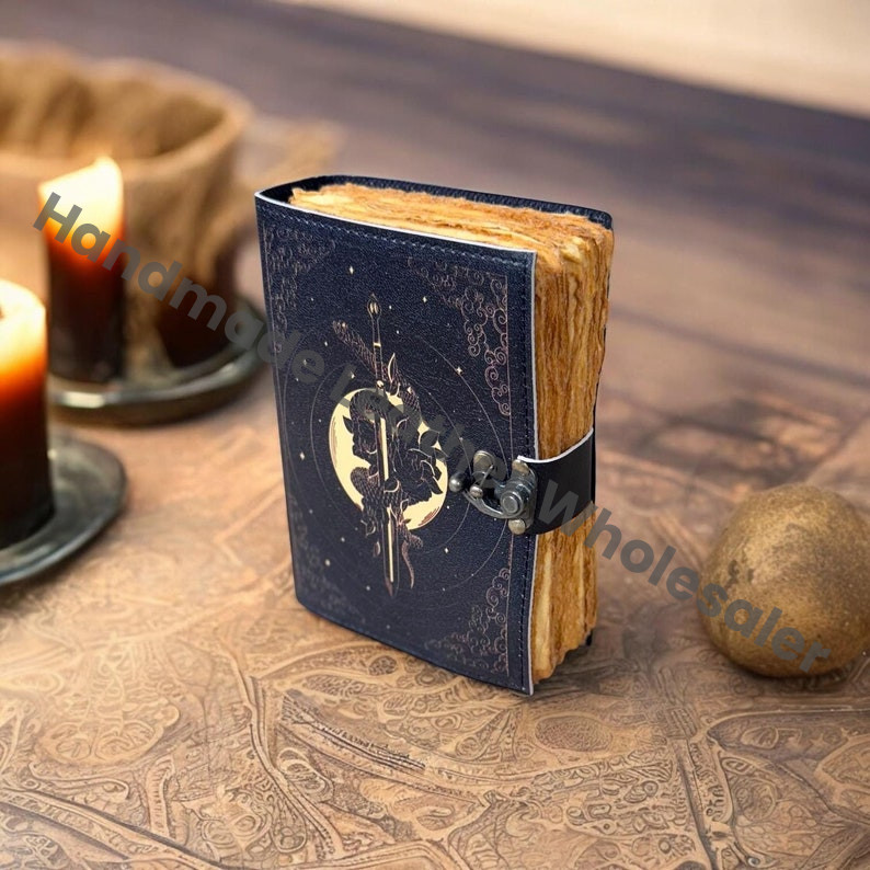 Vintage Leather Grimoire Journal: Handmade Deckle Edge Paper Sketchbook